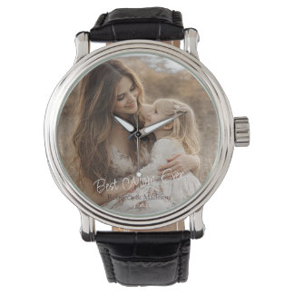 Montre Custom 2 Photo Text Best Mom Ever 