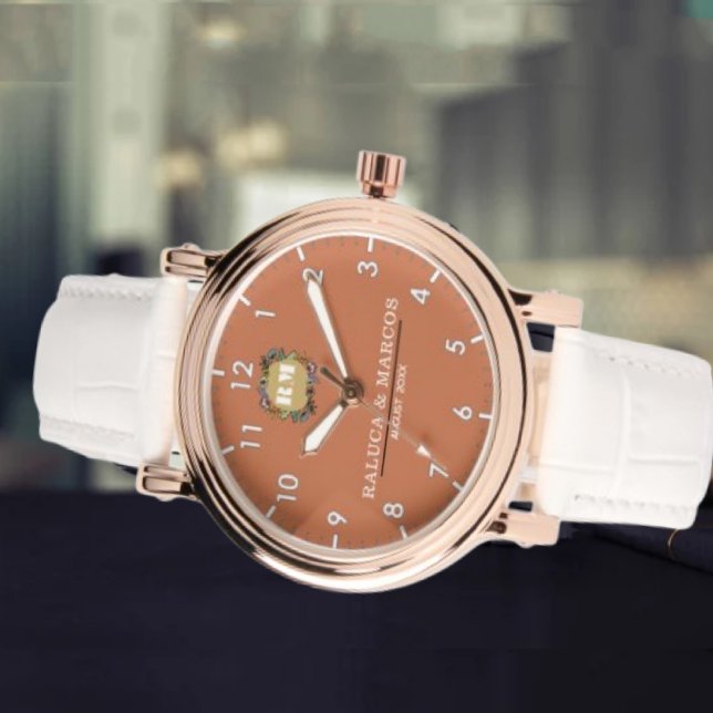 Montre Custom couple floral names monogram orange (Créateur téléchargé)