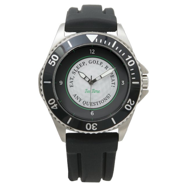 Montre Custom Golf Ball Mens Sports Golfeur Noir Vert (devant)