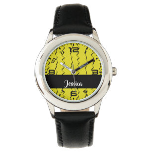 Montre Custom name wavy lines on yellow