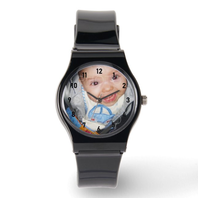 Montre Customisez-le avec Votre photo numéros noirs (Recto)