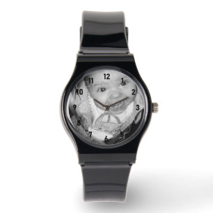 Montre Customisez votre photo noir et blanc numéros noirs