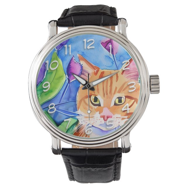 Montre Cute Aquarelle Chat Orange (devant)