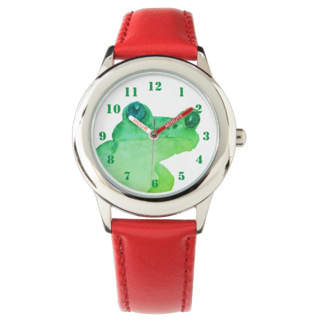 Montre Cute Aquarelle Grenouille verte (devant)
