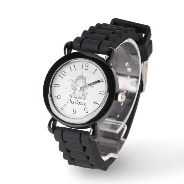 Montre Cute Baby Unicorn Personnalisé noir & blanc (Angle)