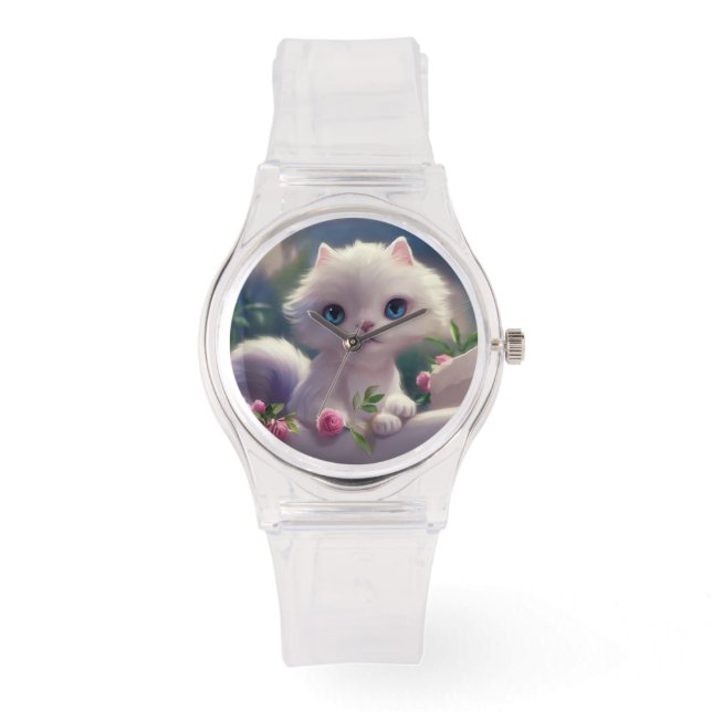 MONTRE CUTE BLANC CHAT KITTEN ROSE WRIST WATT (Recto)