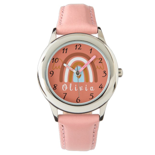 Montre Cute Boho arc-en-ciel avec nom personnalisé (devant)