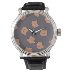 Montre Cute Brown Teddy Bear Face Pattern Dark Blue
