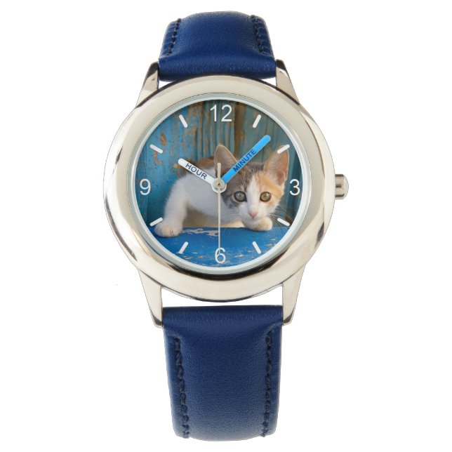 Montre Cute Calico Chat Kitten Drôle yeux Plaque photo (devant)