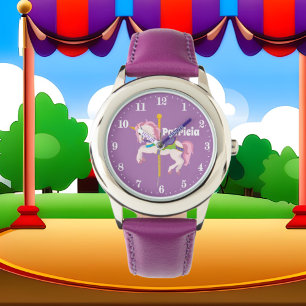 Montre Cute carrousel unicorne ajouter nom