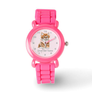 Montre Cute Cat avec nom de texte personnalisé
