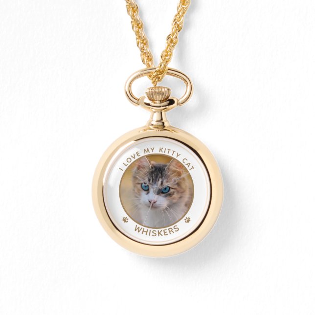 Montre Cute Cat Photo Gold Nom Empreintes de pattes Perso (Recto)