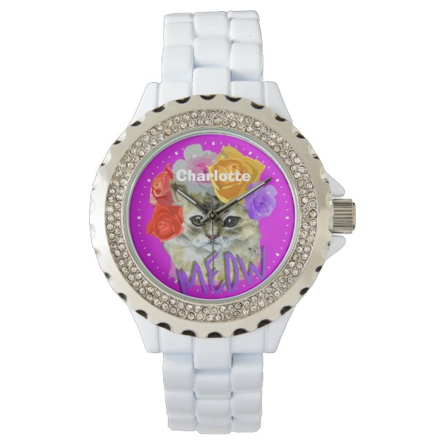 Montre Cute Chat Flowery Rose Chat Chaise Meow Personnali (devant)