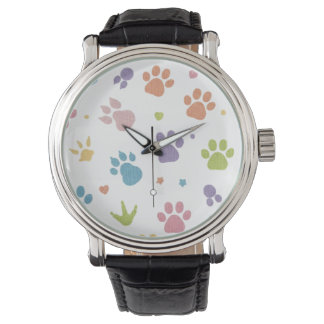 Montre Cute Colorful Paw Prints Pattern Wrist Watch