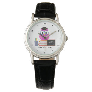 Montre Cute Custom Enseignant Chouette rose École