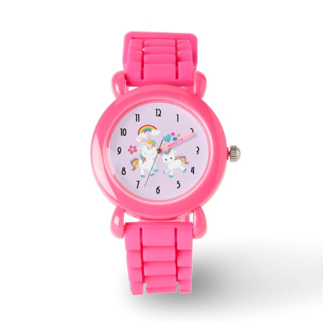 Montre Cute Dancing Unicornes Magique Arc-en-ciel & Étoil (Recto)