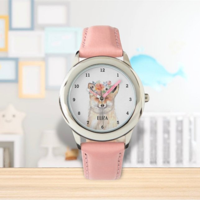 Montre Cute Fox Girls Faune Animaux Enfants Aquarelle (Créateur téléchargé)