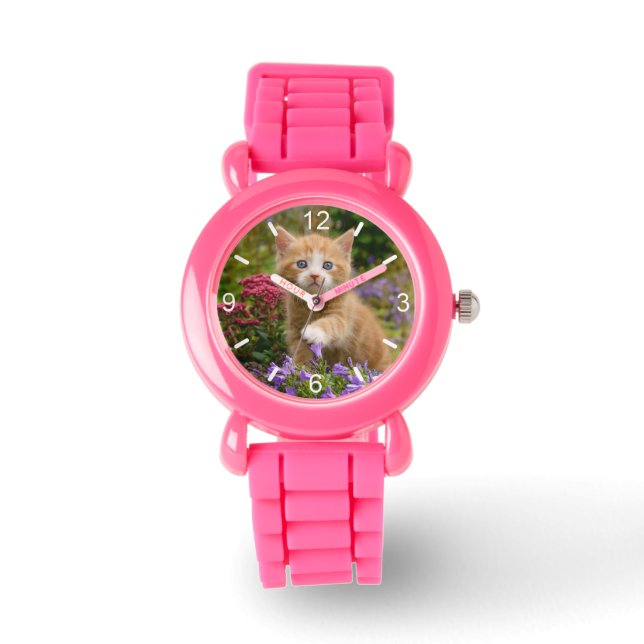 Montre Cute Ginger Chat Kitten dans Jardin filles cadran  (Recto)
