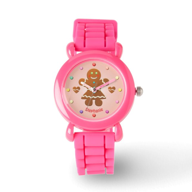 Montre Cute Gingerbread Girl Avec Nom Modifiable (Recto)