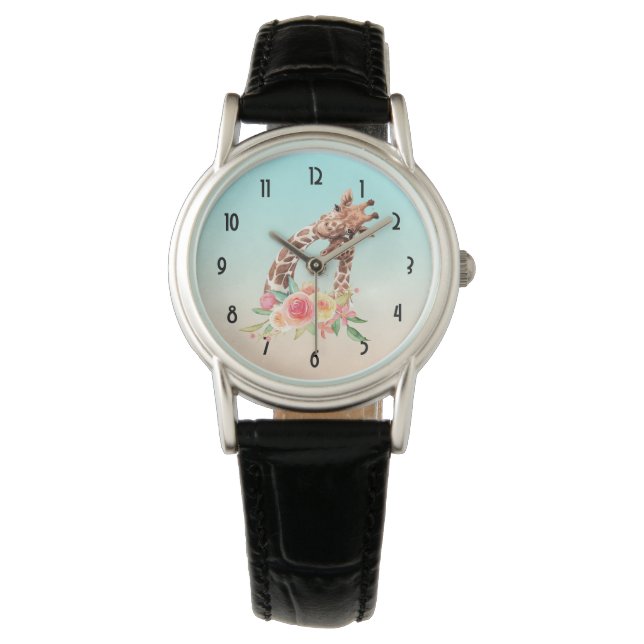 Montre Cute Giraffe Aquarelle Maman & Bébé (devant)