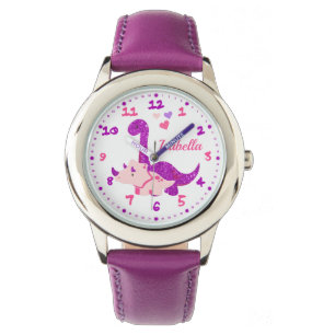 Montre Cute Glittery Purple Dinosaure Personnalisé