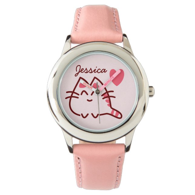 Montre Cute Kawaii Chat et Coeur Personnalisé (devant)