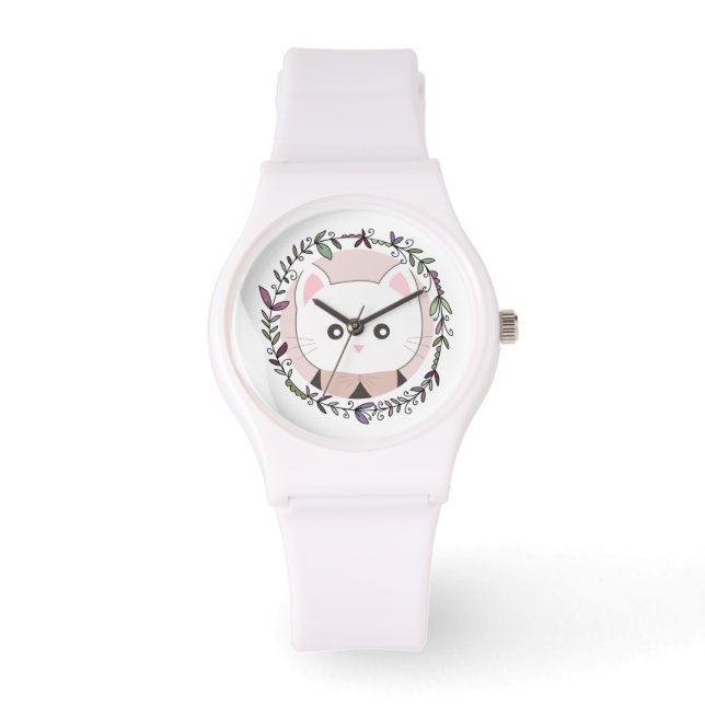 Montre Cute Kitten encadré de fleurs (Recto)