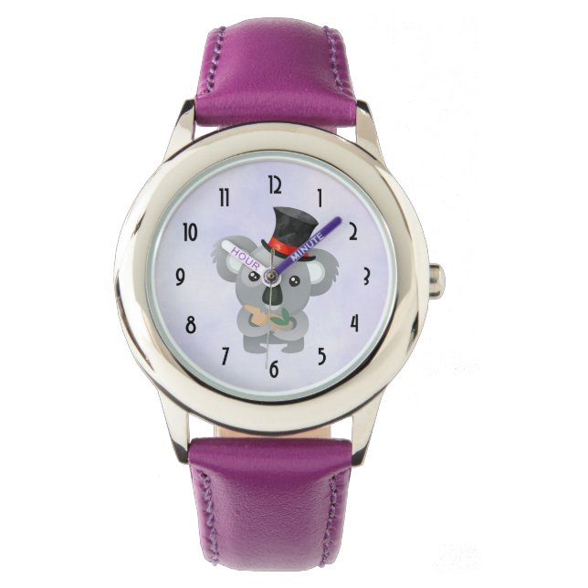 Montre Cute Koala dans un chapeau noir (devant)
