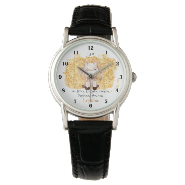 Montre Cute Leo Lion Aquarelle Bull Zodiac (devant)