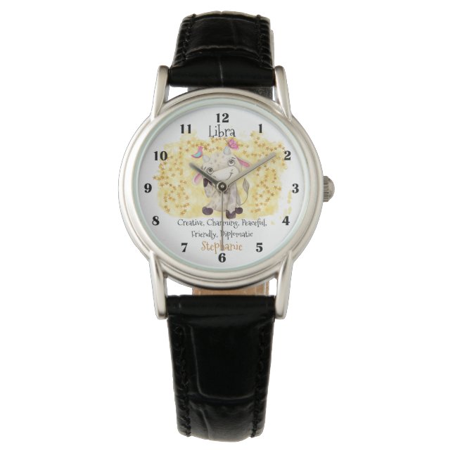 Montre Cute Libra Watercolor Bull Zodiac Personalized (devant)