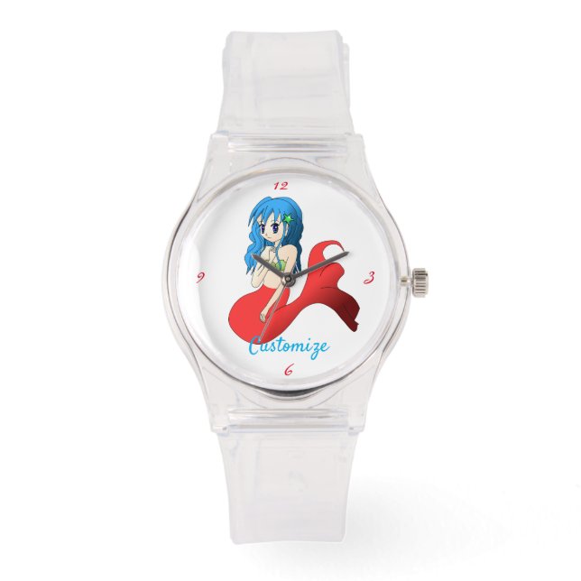 Montre Cute Mermaid à cheveux bleus Thunder_Cove (Recto)