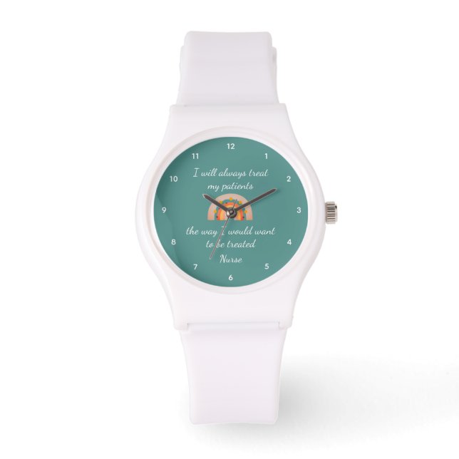 Montre Cute Nurse Boho Arc-en-ciel Turquoise blanc second (Recto)