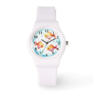 Montre Cute Or Poisson Aquarelle Mer Nautique Oiseau