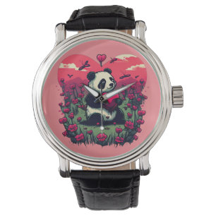 Montre Cute Panda Holding Heart - cadeau de la Saint-Vale