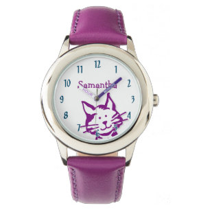 Montre Cute Peeeking Purple Kitty Nom du chat Enfants