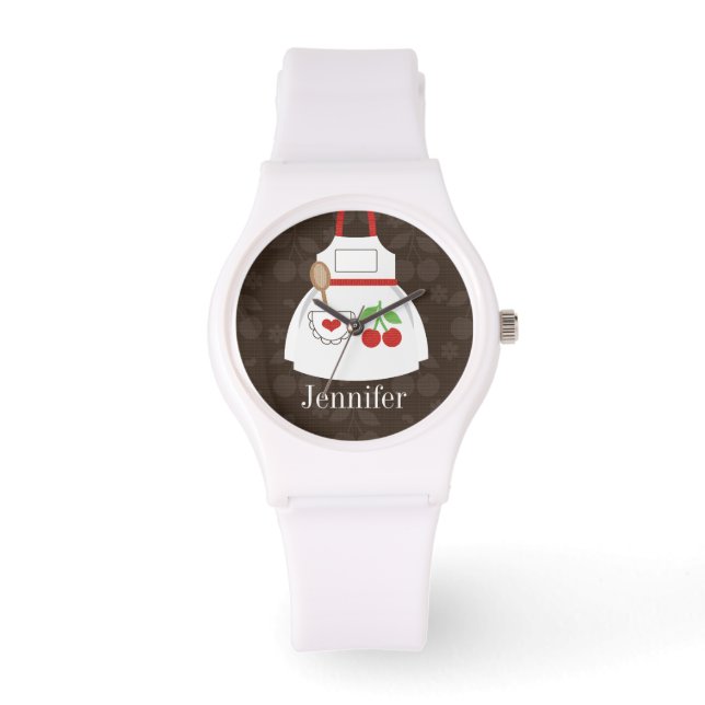 Montre Cute personnalisée Cute Brown et rouge tablier (Recto)