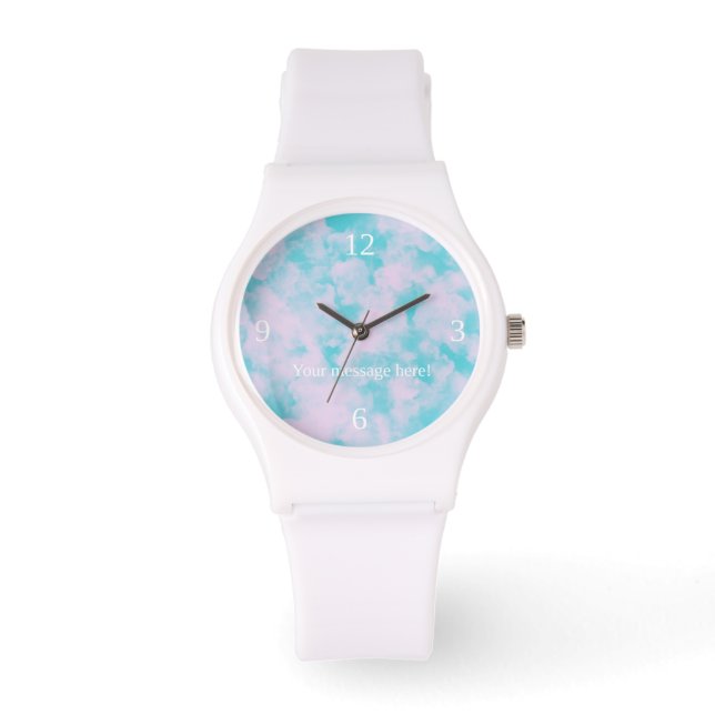 Montre Cute rose et bleu ciel personnalisé Silicone Watch (Recto)