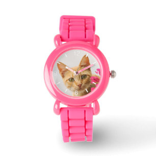 Montre Cute rouge Chat Kitten Regarder les yeux Tête cadr
