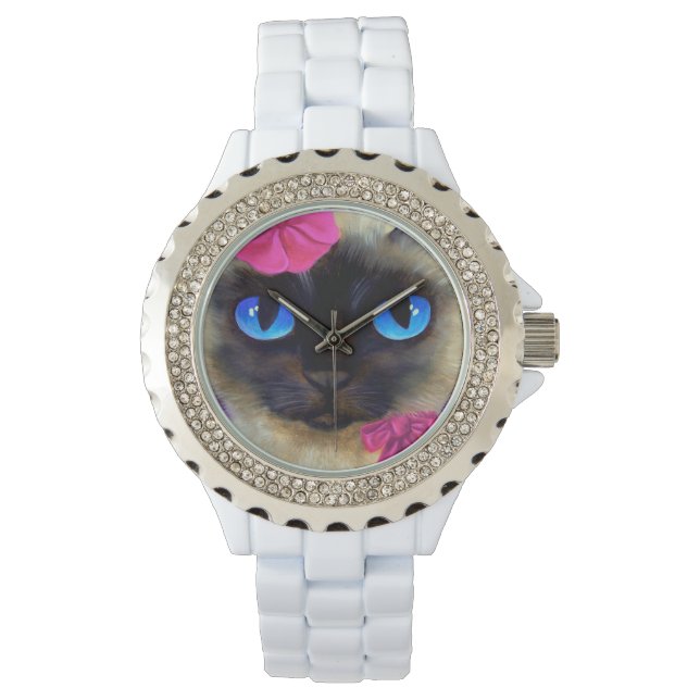 Montre Cute Siamese Chat Élégant ruban rose (devant)