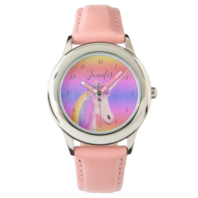 Montre Cute Unicorn Parties scintillant arc-en-ciel Enfan (devant)