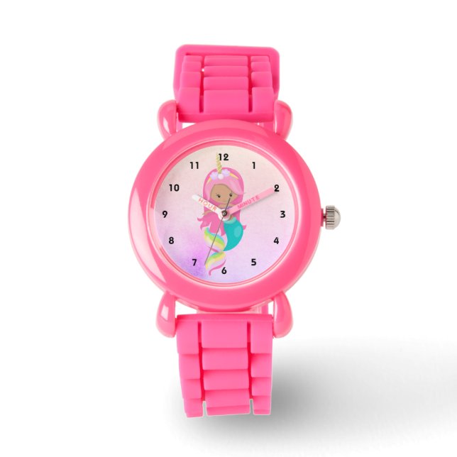 Montre Cute Unicorn Sirène rose fille enfant (Recto)