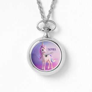 Montre Cute Unicorne Blanche Avec Rose & Bleu Mane