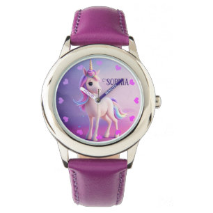 Montre Cute Unicorne Blanche Avec Rose & Bleu Mane