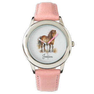 Montre Cute Whimsical Brown Pony Horse Nom du script