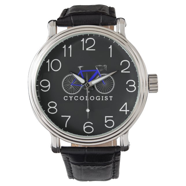 Montre Cycologiste Bicyclette Bleue Sur Noir (devant)