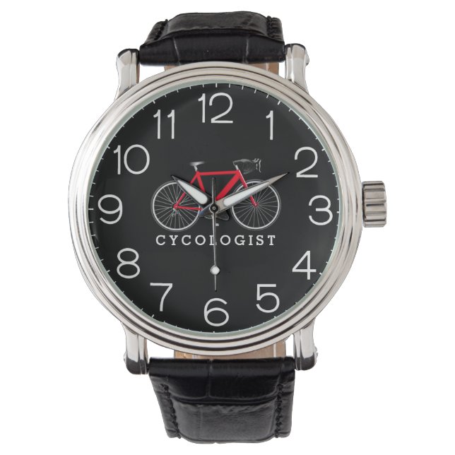 Montre Cycologiste Bicyclette rouge sur noir (devant)