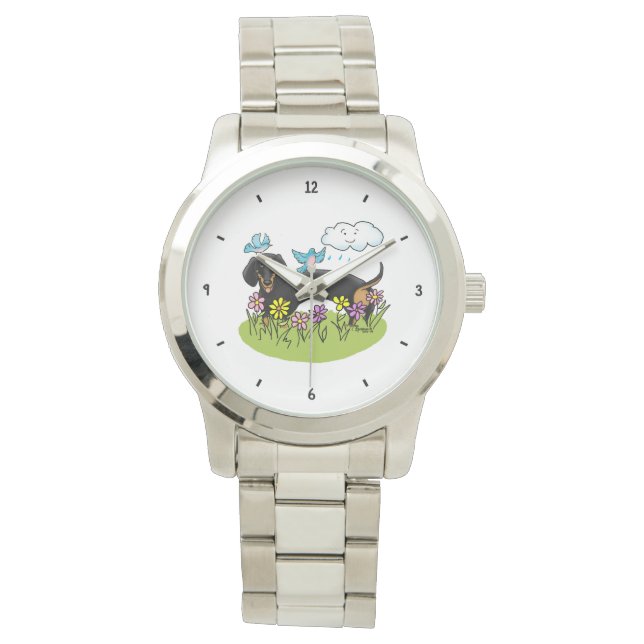 Montre Dachshund de printemps (noir et tan) Mignonne chie (devant)