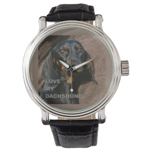 Montre dachshund noir et l'amour tan avec pic