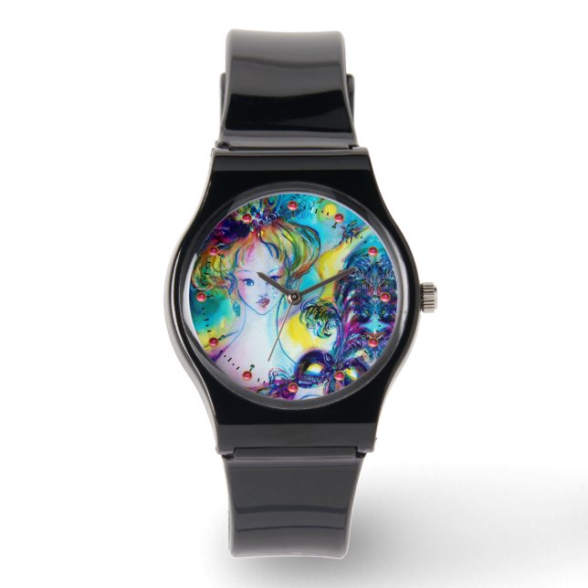 Montre DAME AU MASQUE / Bal masqué vénitien, noir (Recto)