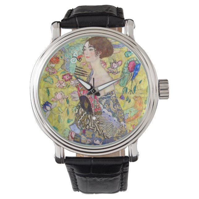 Montre Dame avec ventilateur par Gustav Klimt, Japonisme  (devant)